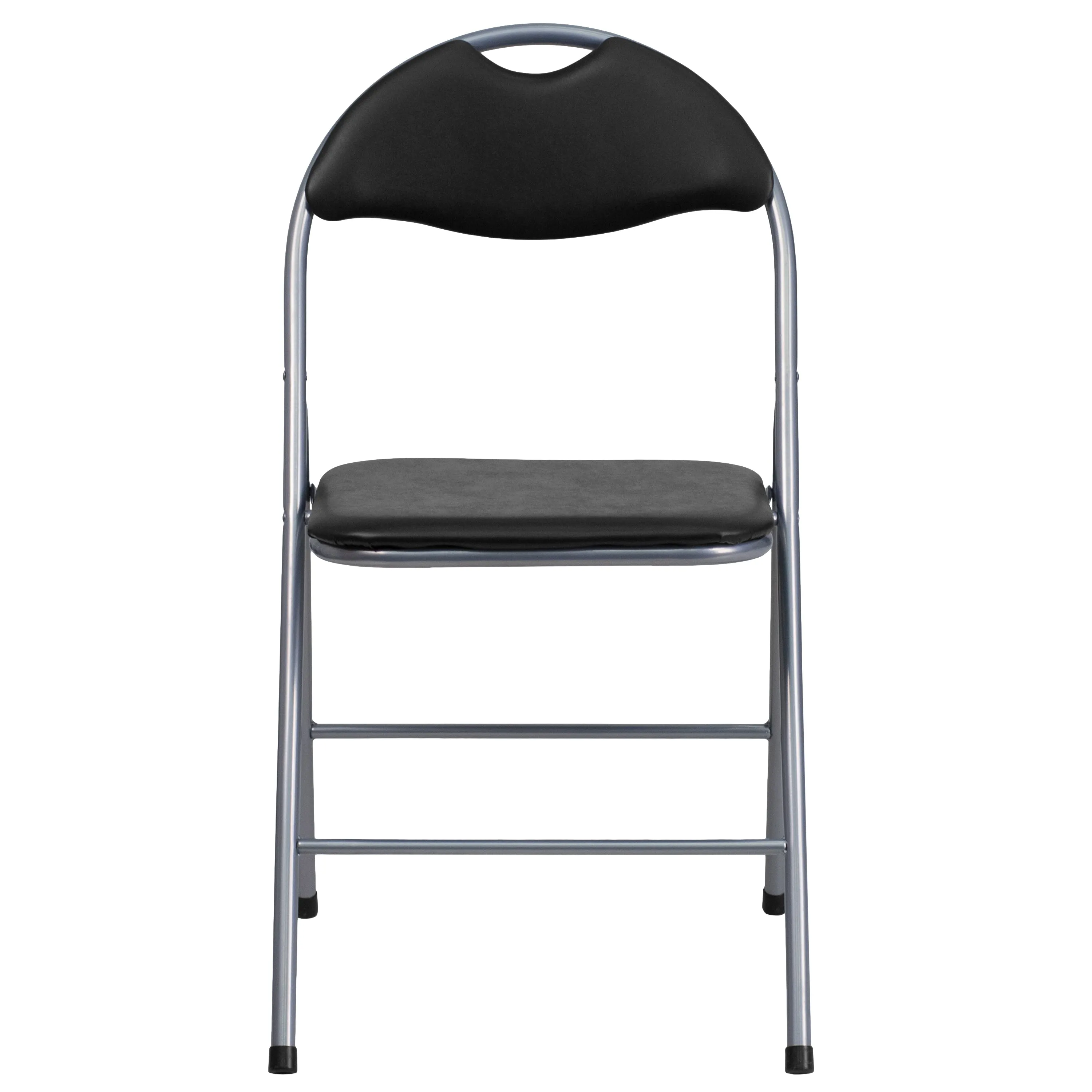 2 Pack HERCULES Series Black Vinyl Metal Folding Chair with Carrying Handle