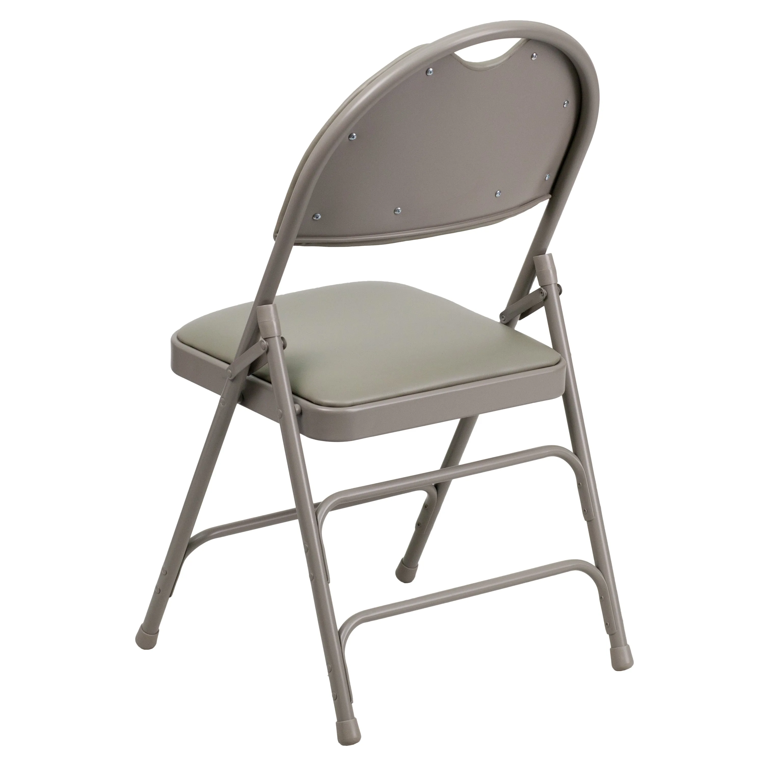 2 Pack HERCULES Series Ultra-Premium Triple Braced Gray Vinyl Metal Folding Chair with Easy-Carry Handle