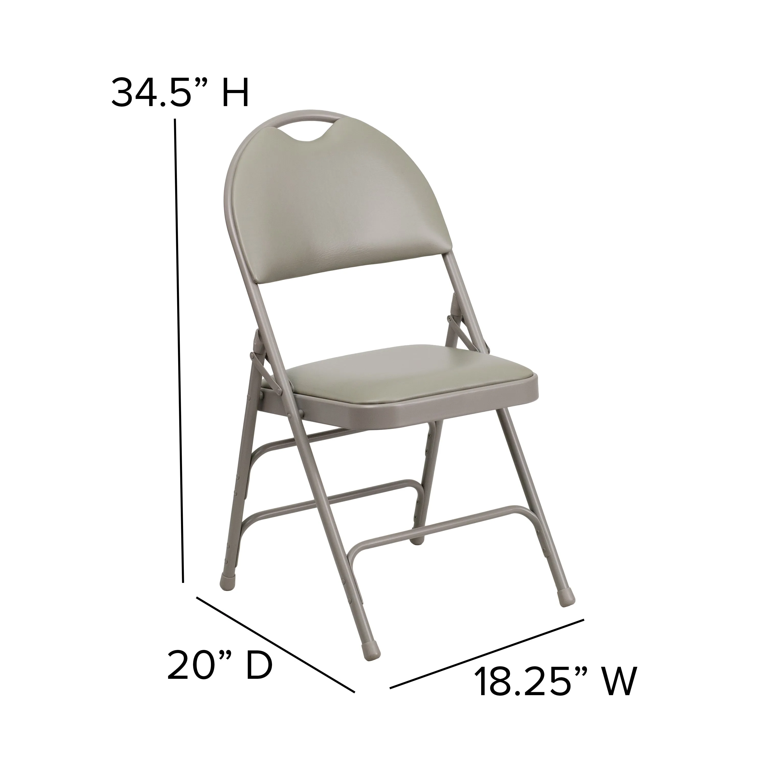 2 Pack HERCULES Series Ultra-Premium Triple Braced Gray Vinyl Metal Folding Chair with Easy-Carry Handle