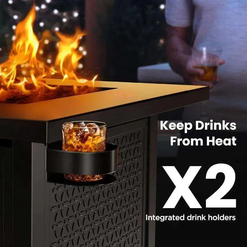 28" Propane Fire Pit Table with Two Cup Holders