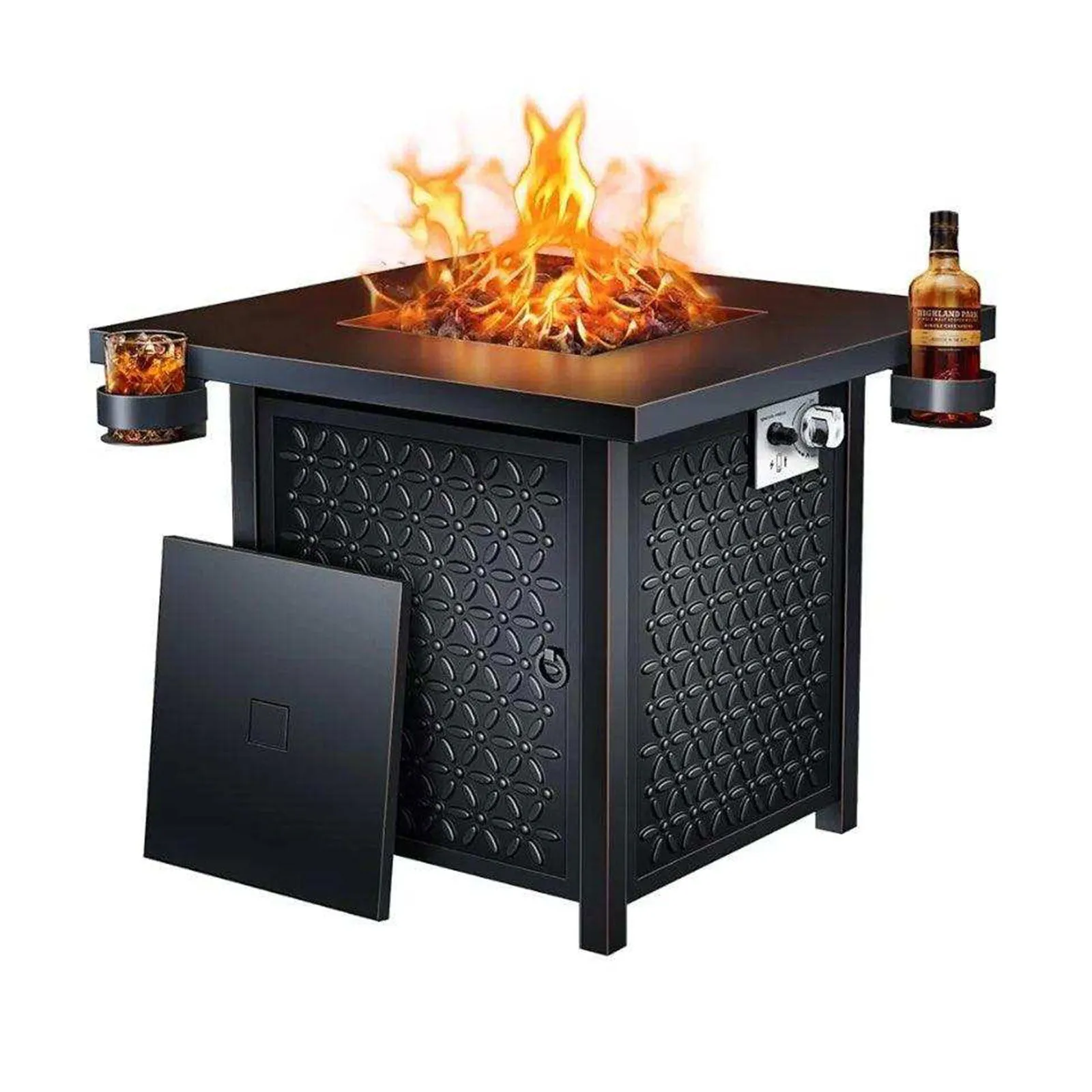 28" Propane Fire Pit Table with Two Cup Holders