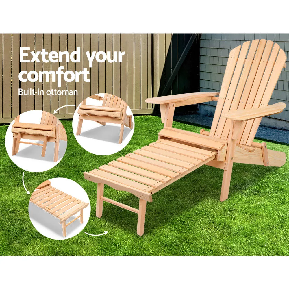 Adirondack Gardeon Outdoor Chairs Wooden Sun Lounge Patio Furniture Garden Natural