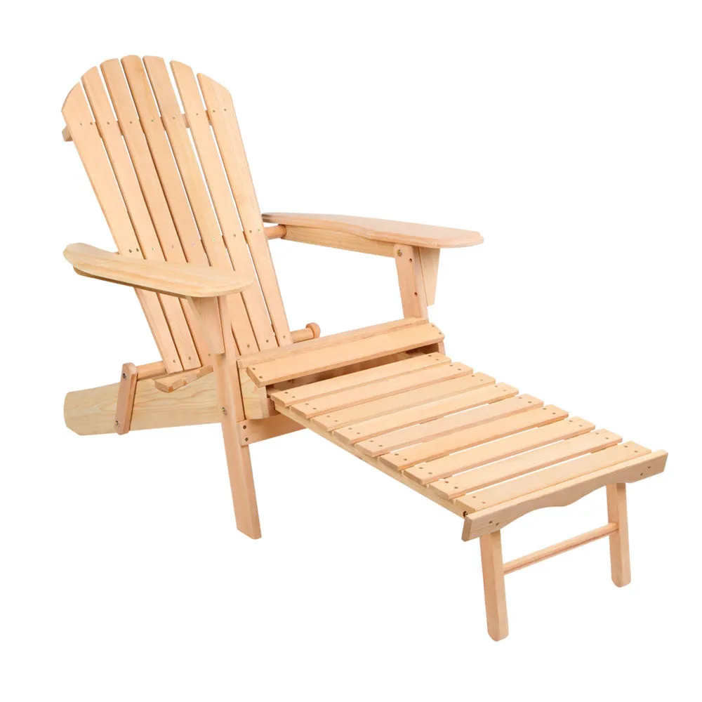 Adirondack Gardeon Outdoor Chairs Wooden Sun Lounge Patio Furniture Garden Natural