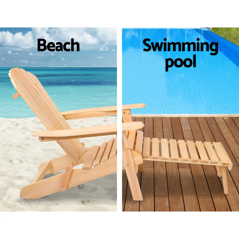Adirondack Gardeon Outdoor Chairs Wooden Sun Lounge Patio Furniture Garden Natural