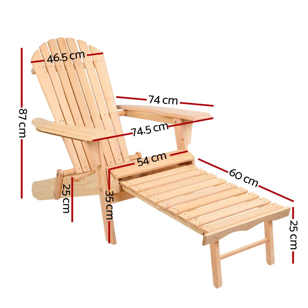 Adirondack Gardeon Outdoor Chairs Wooden Sun Lounge Patio Furniture Garden Natural