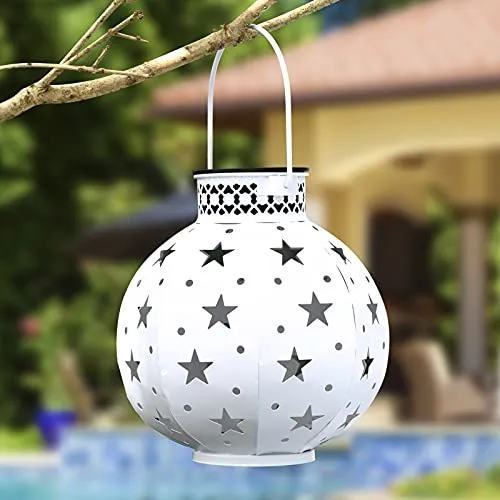 BEAU JARDIN 4 Pack Outdoor Solar Lantern Hanging Lights Metal Warm White Waterproof Landscape Lighting for Table Patio White BG438