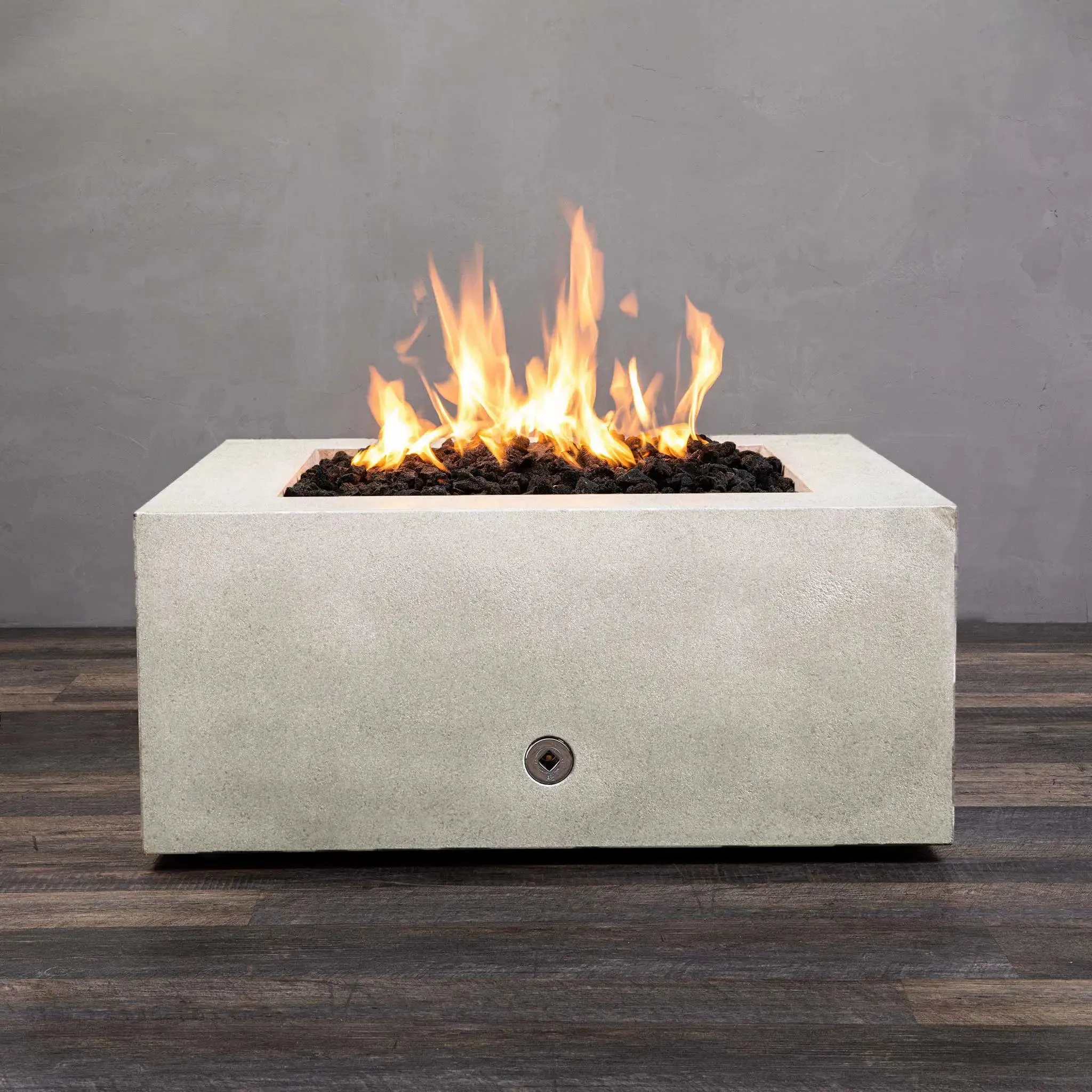 Gravity - Rustic 36" W White Square Concrete PowerGlow Electronic Ignition Natural Gas Fire Pit - SD-FP-TRAV-363616-WHT-POWERGLOW-NG by Starfire Designs