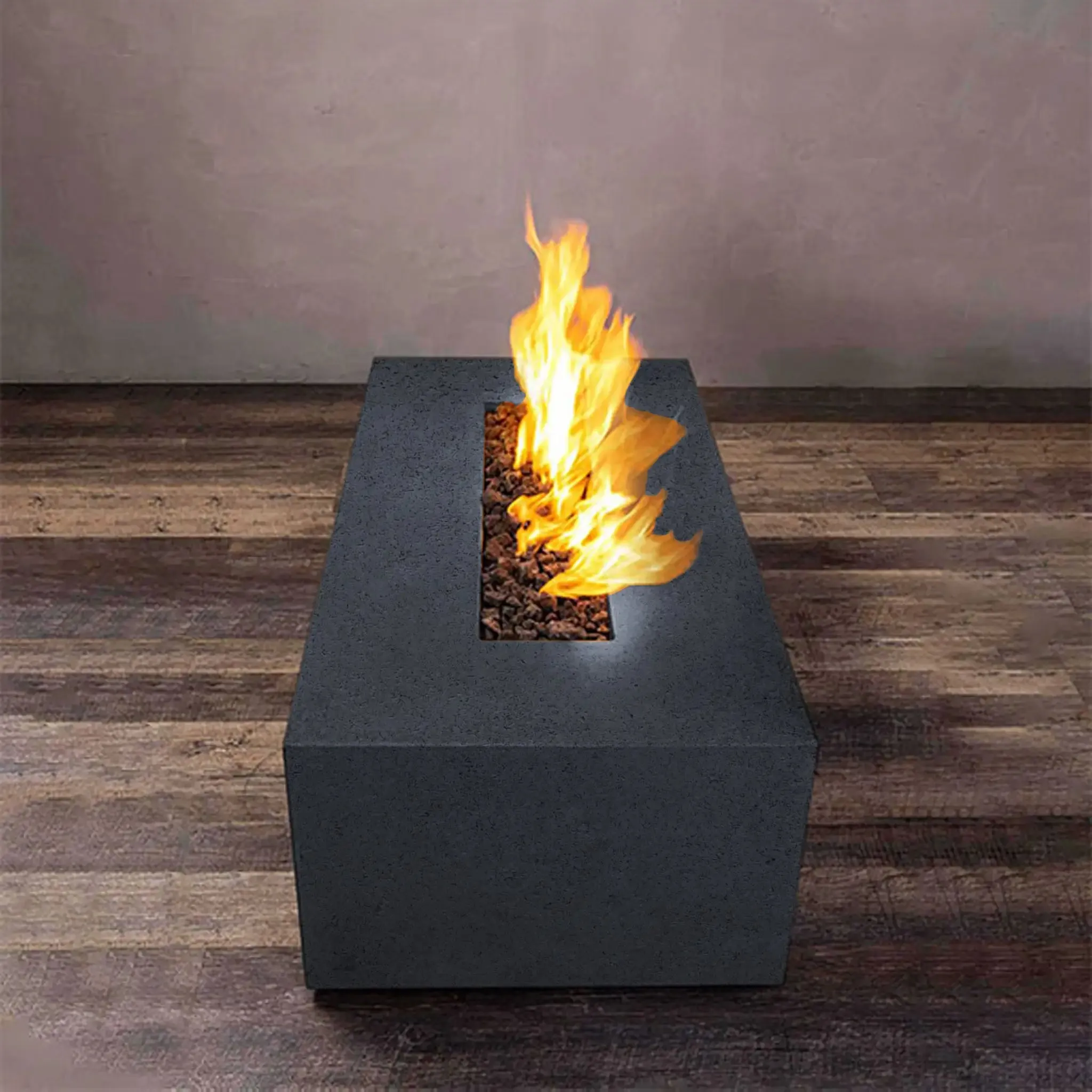 Gravity - Rustic 60" W x 24" L Graphite Rectangle Concrete CSA Electronic Ignition On/Off Propane Gas Fire Pit - SD-FP-TRAV-602416-GRPH-ELECCSAOO-LP by Starfire Designs