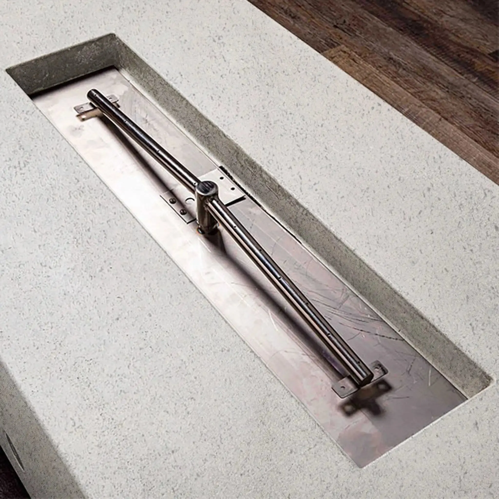 Gravity - Rustic 60" W x 24" L White Rectangle Concrete CSA Electronic Ignition On/Off Propane Gas Fire Pit - SD-FP-TRAV-602416-WHT-ELECCSAOO-LP by Starfire Designs