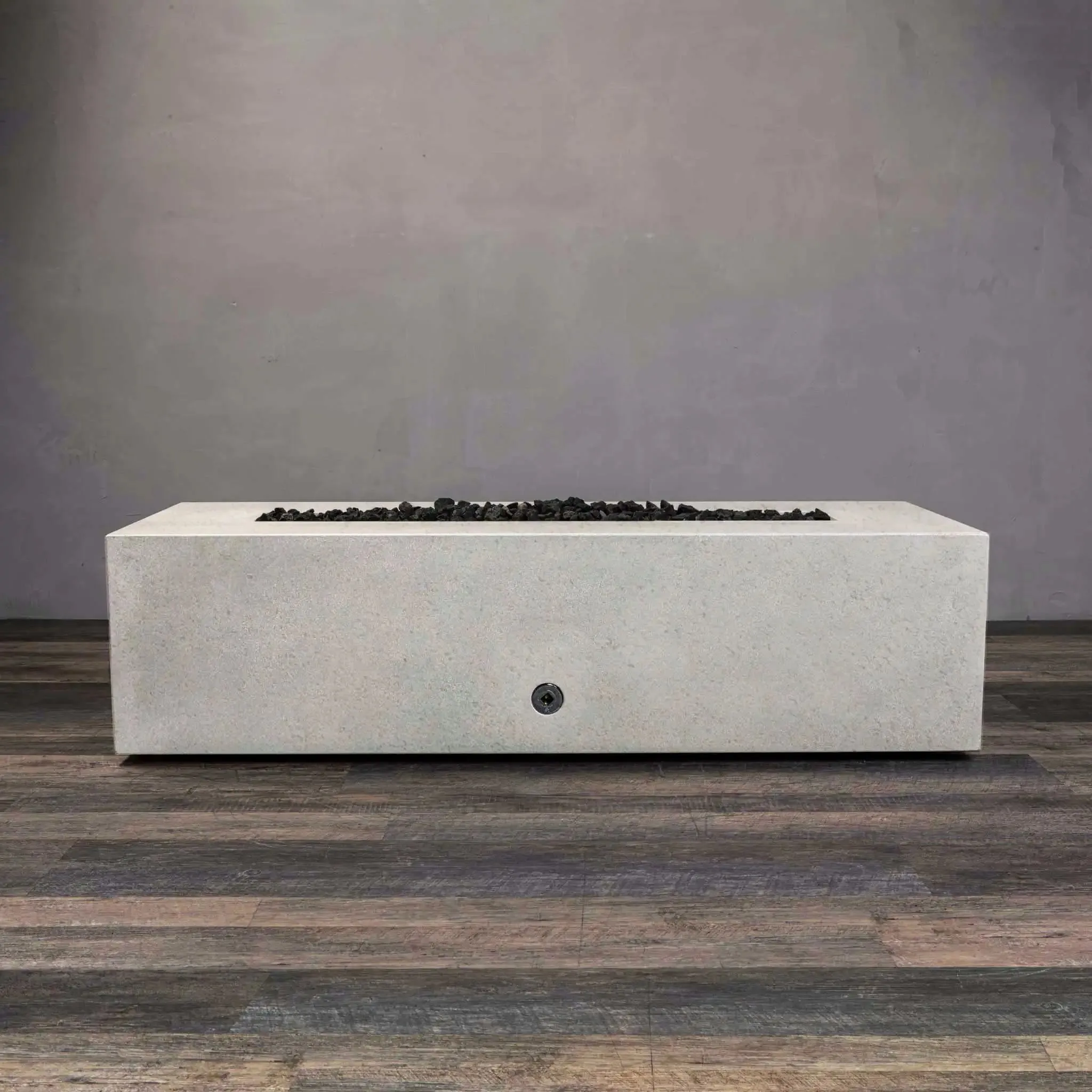 Gravity - Rustic 60" W x 24" L White Rectangle Concrete CSA Electronic Ignition On/Off Propane Gas Fire Pit - SD-FP-TRAV-602416-WHT-ELECCSAOO-LP by Starfire Designs