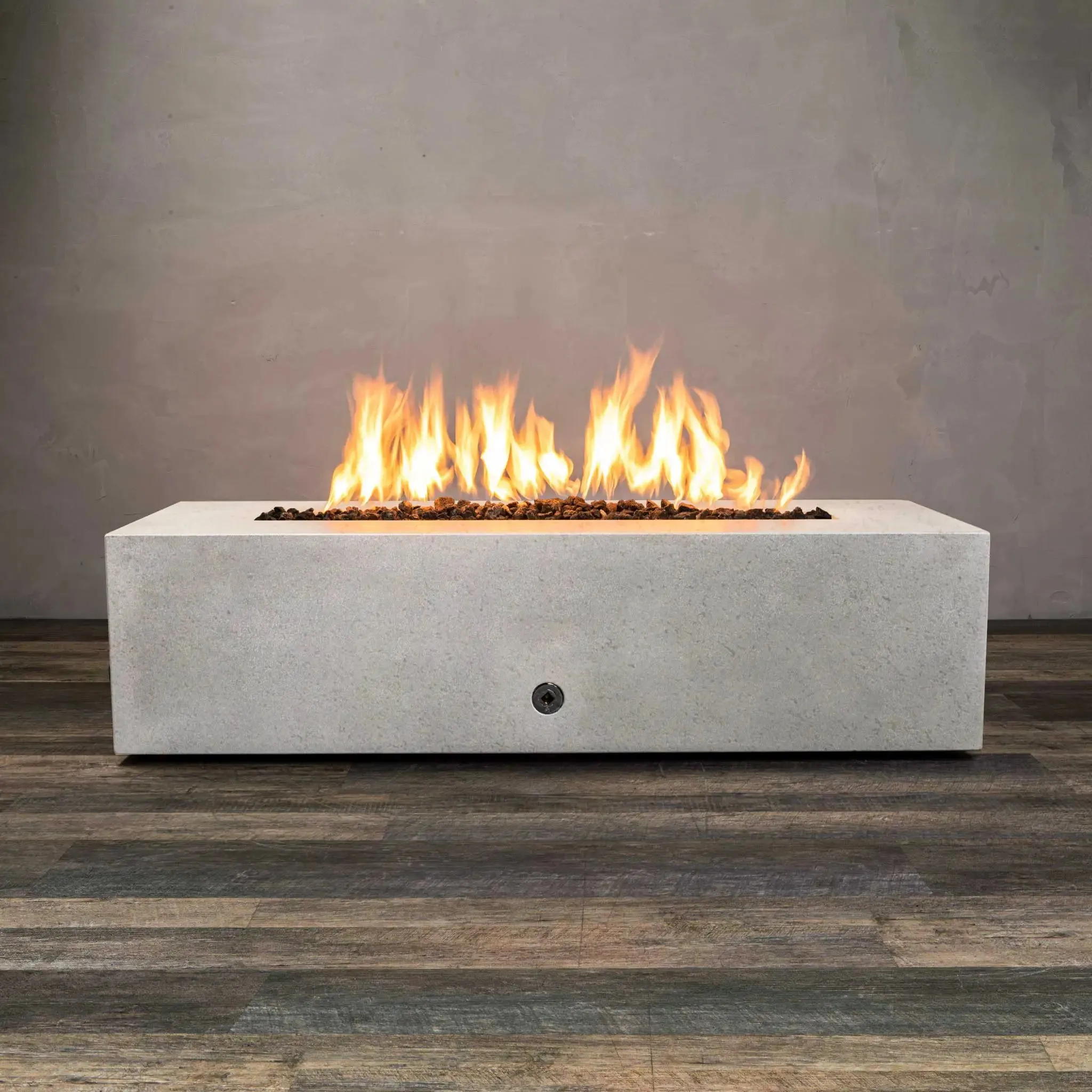 Gravity - Rustic 60" W x 24" L White Rectangle Concrete CSA Electronic Ignition On/Off Propane Gas Fire Pit - SD-FP-TRAV-602416-WHT-ELECCSAOO-LP by Starfire Designs