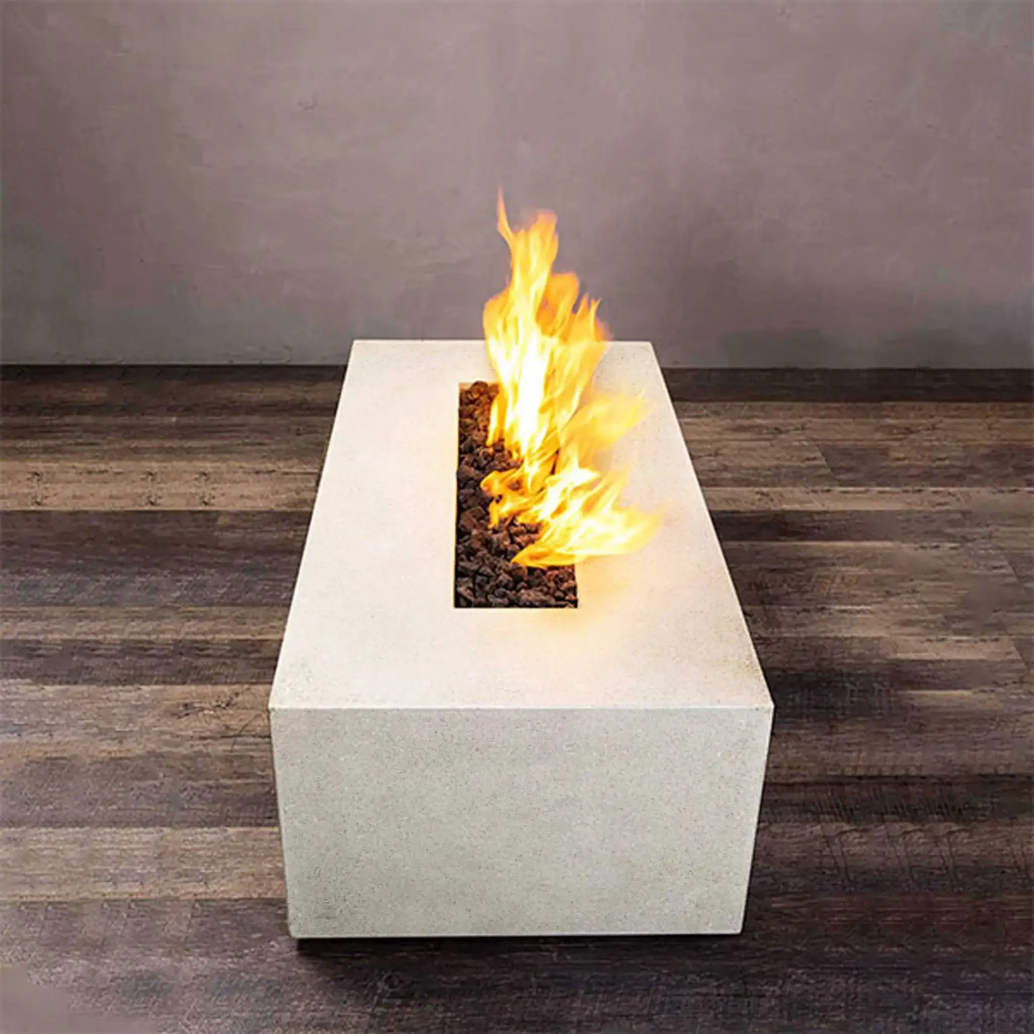 Gravity - Rustic 60" W x 24" L White Rectangle Concrete CSA Electronic Ignition On/Off Propane Gas Fire Pit - SD-FP-TRAV-602416-WHT-ELECCSAOO-LP by Starfire Designs