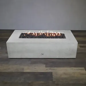 Gravity - Rustic 60" W x 32" L White Rectangle Concrete CSA Electronic Ignition On/Off Natural Gas Fire Pit - SD-FP-TRAV-603216-WHT-ELECCSAOO-NG by Starfire Designs