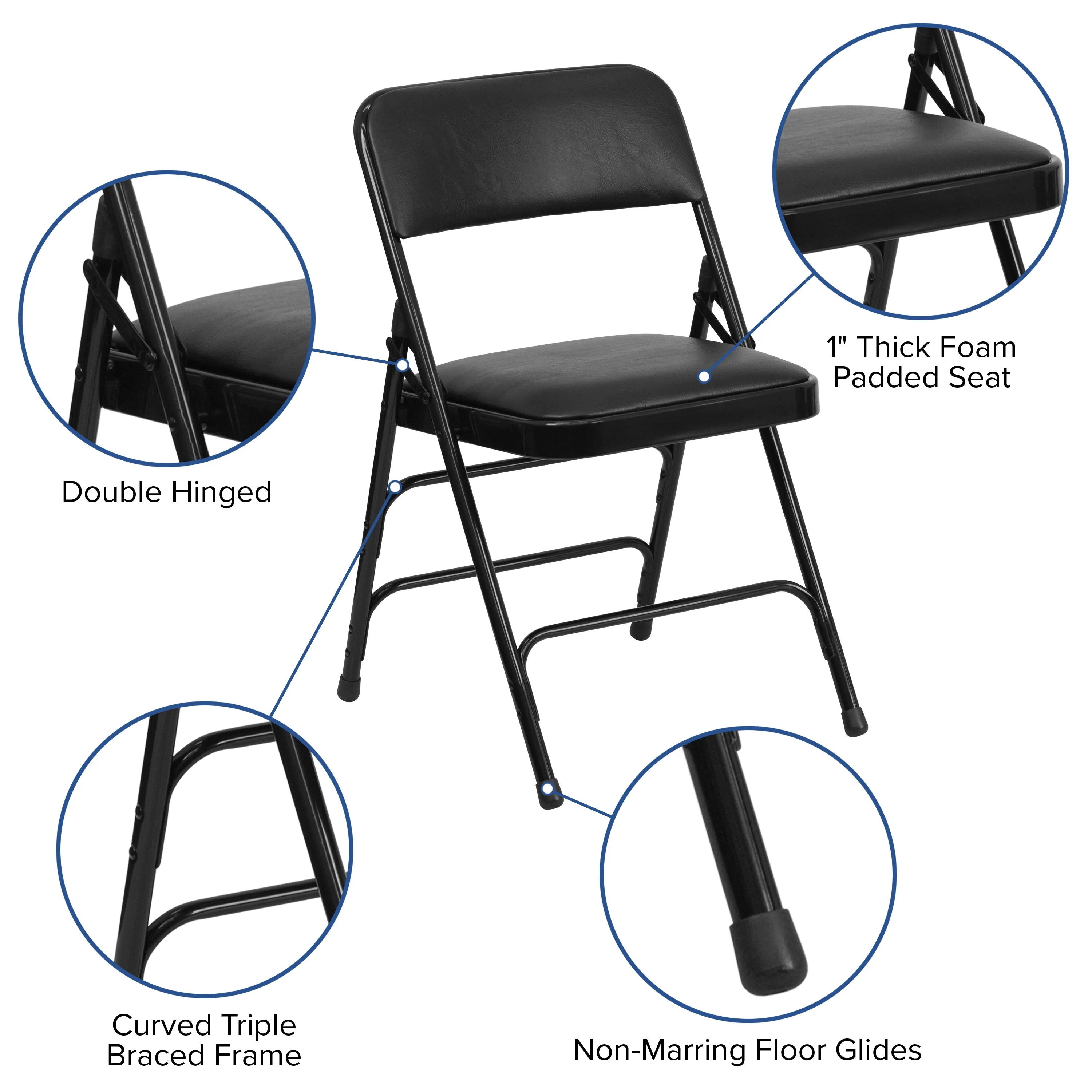 HERCULES Series Metal Folding Chairs with Padded Seats | Set of 2 Black Metal Folding Chairs