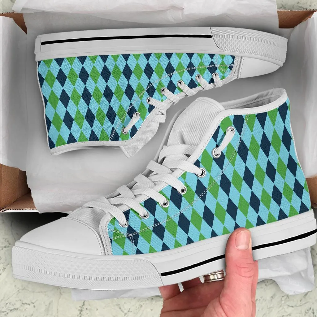 High Top Sneakers - Diamonds | Custom High Top Shoes, Patterned High Top Sneakers, High Top Sneakers for Women, Unisex Shoes