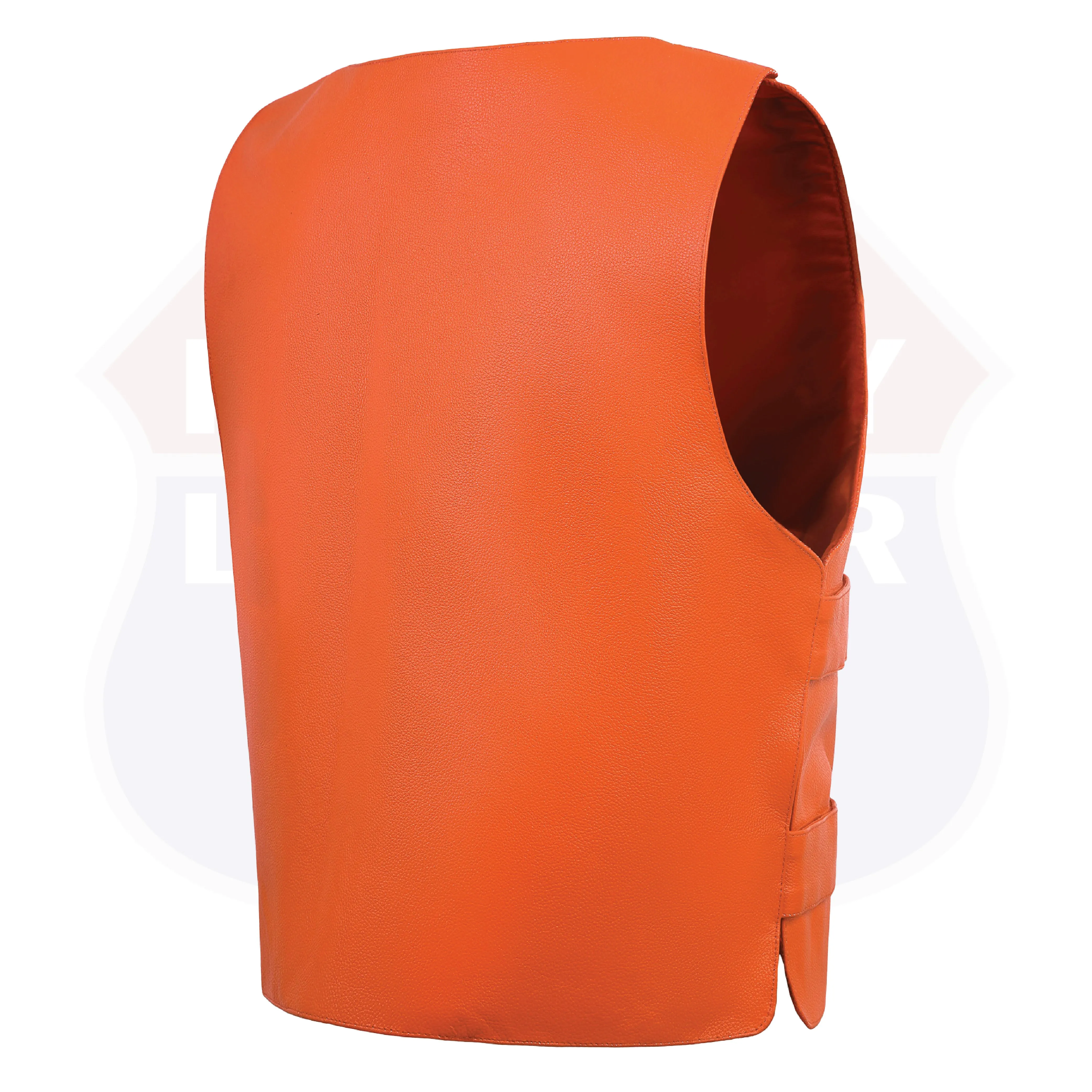 HL11643ORANGE Men's Orange Bulletproof Leather Vest – Perfect for Biker Clubs