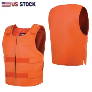 HL11643ORANGE Men's Orange Bulletproof Leather Vest – Perfect for Biker Clubs