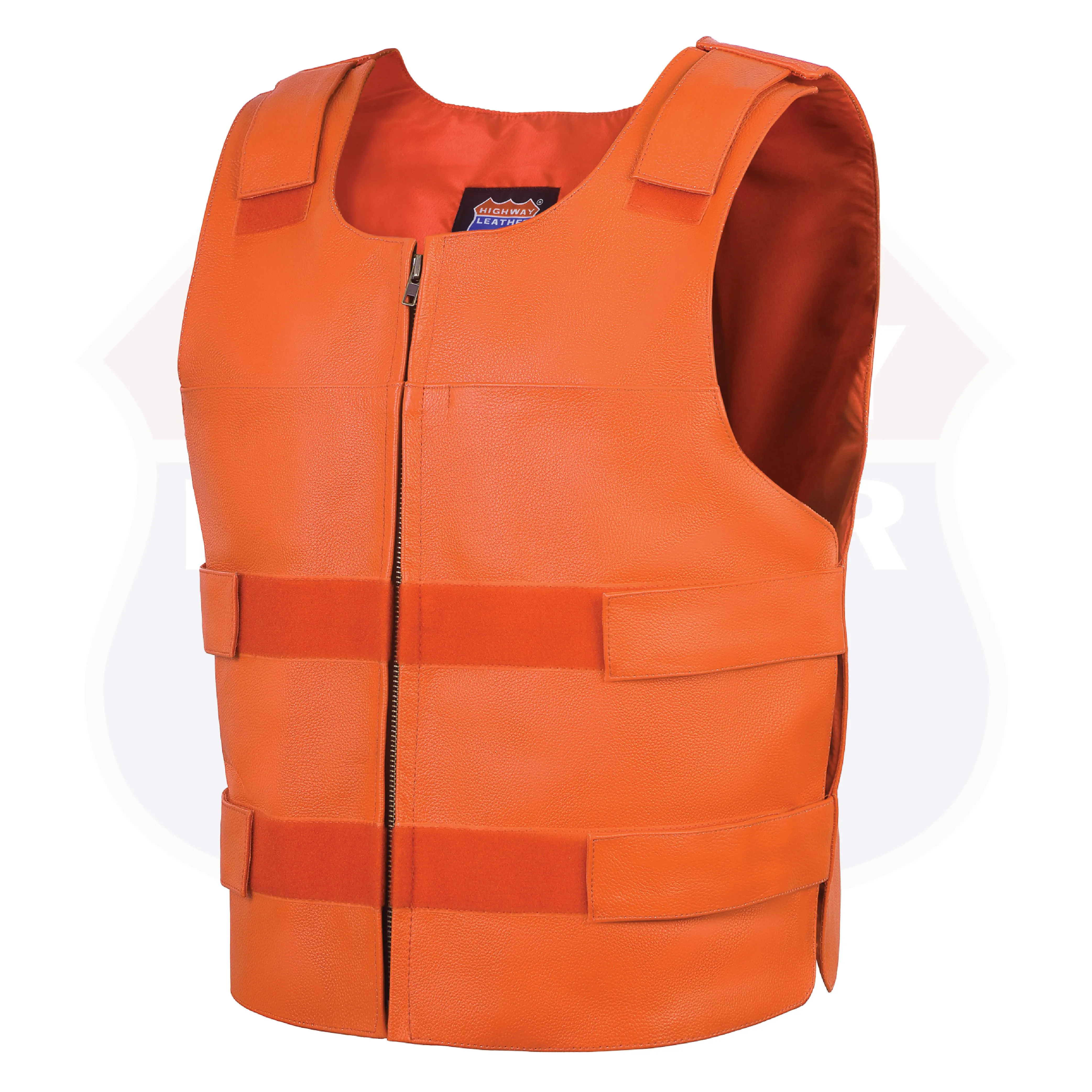 HL11643ORANGE Men's Orange Bulletproof Leather Vest – Perfect for Biker Clubs