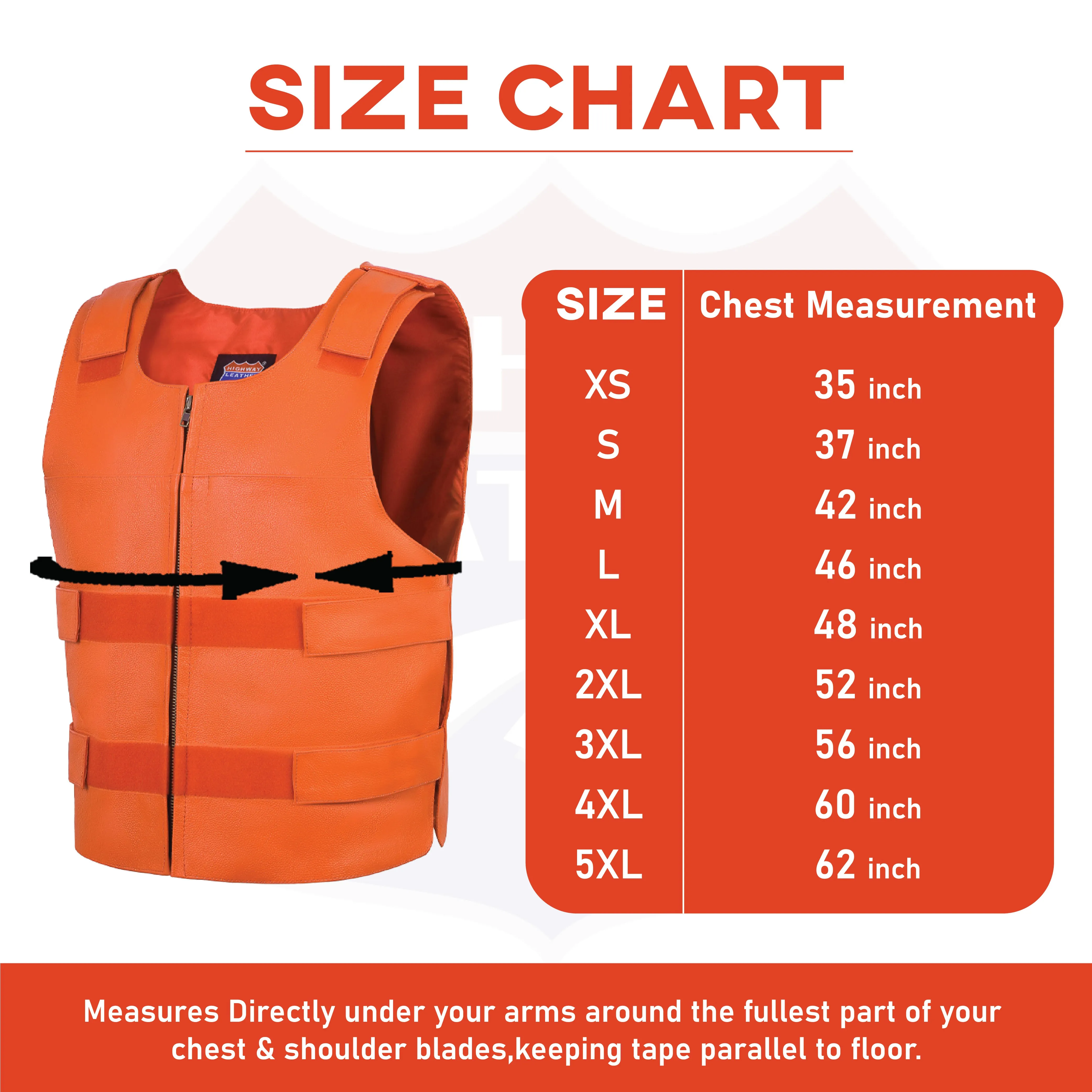 HL11643ORANGE Men's Orange Bulletproof Leather Vest – Perfect for Biker Clubs