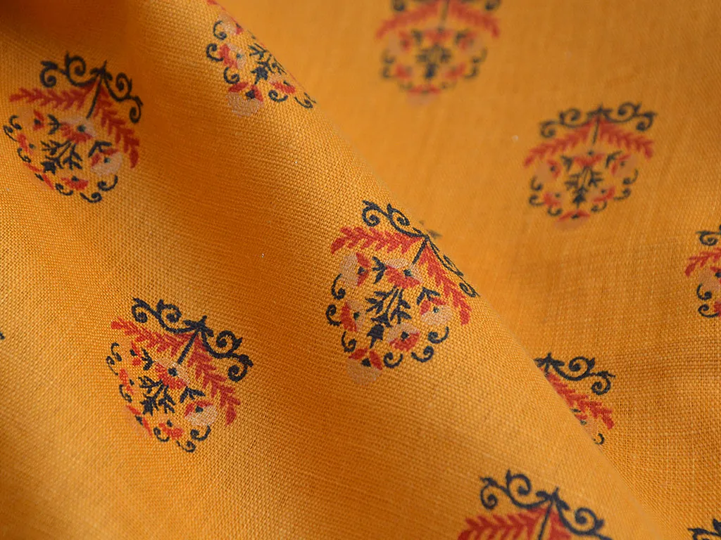 Mustard Yellow Motifs Digital Printed Premium Crepe Fabric