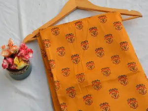 Mustard Yellow Motifs Digital Printed Premium Crepe Fabric
