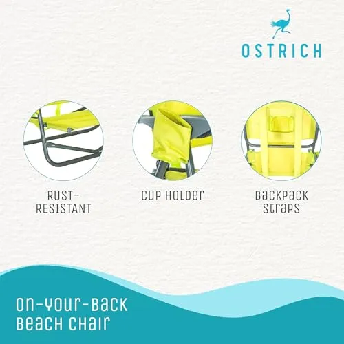 Ostrich On-Your-Back Lightweight Beach Reclining Lounge Lawn Chair w/Backpack Straps, Outdoor Furniture for Pool, Camping, Patio, or Backyard, Green