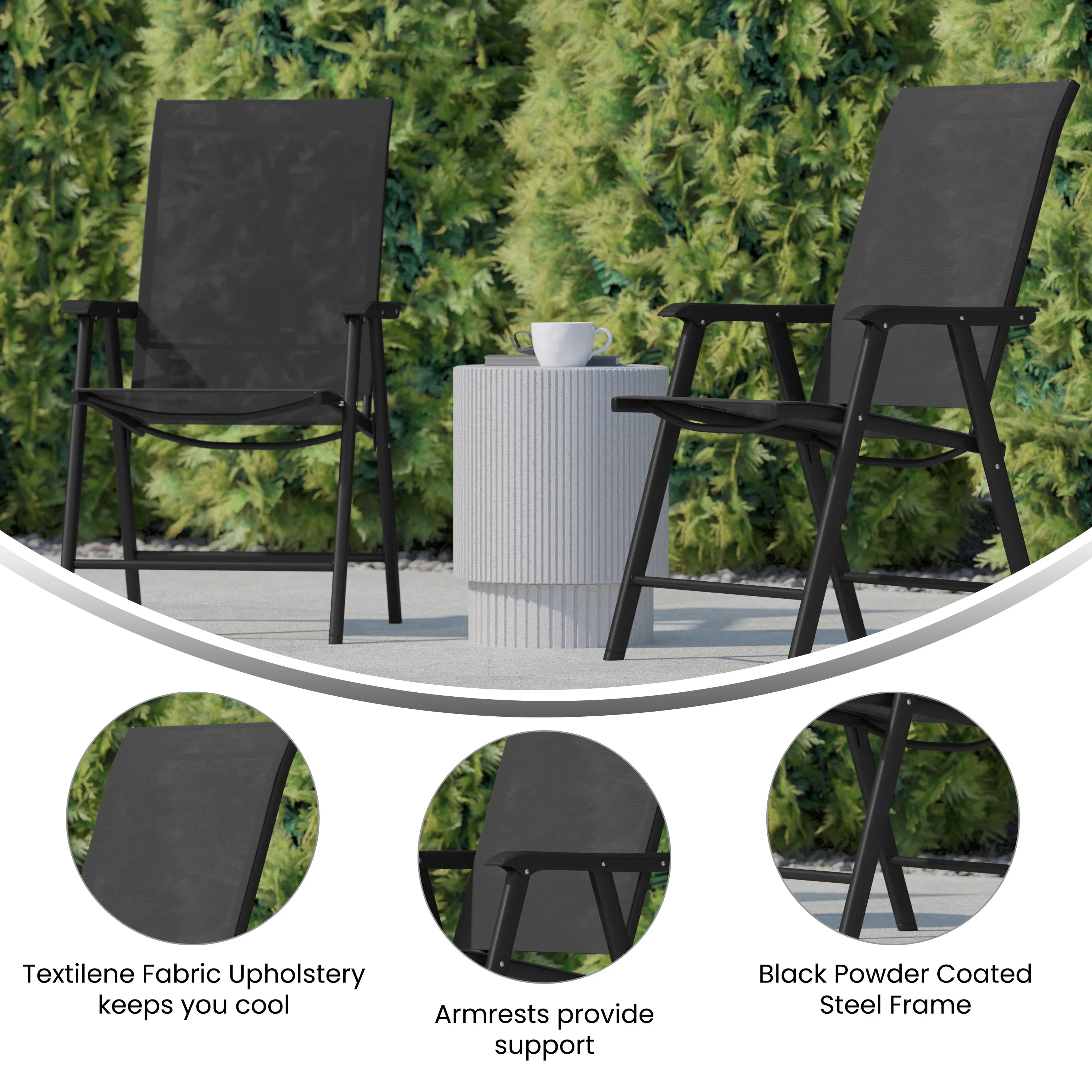 Paladin Black Outdoor Folding Patio Sling Chair