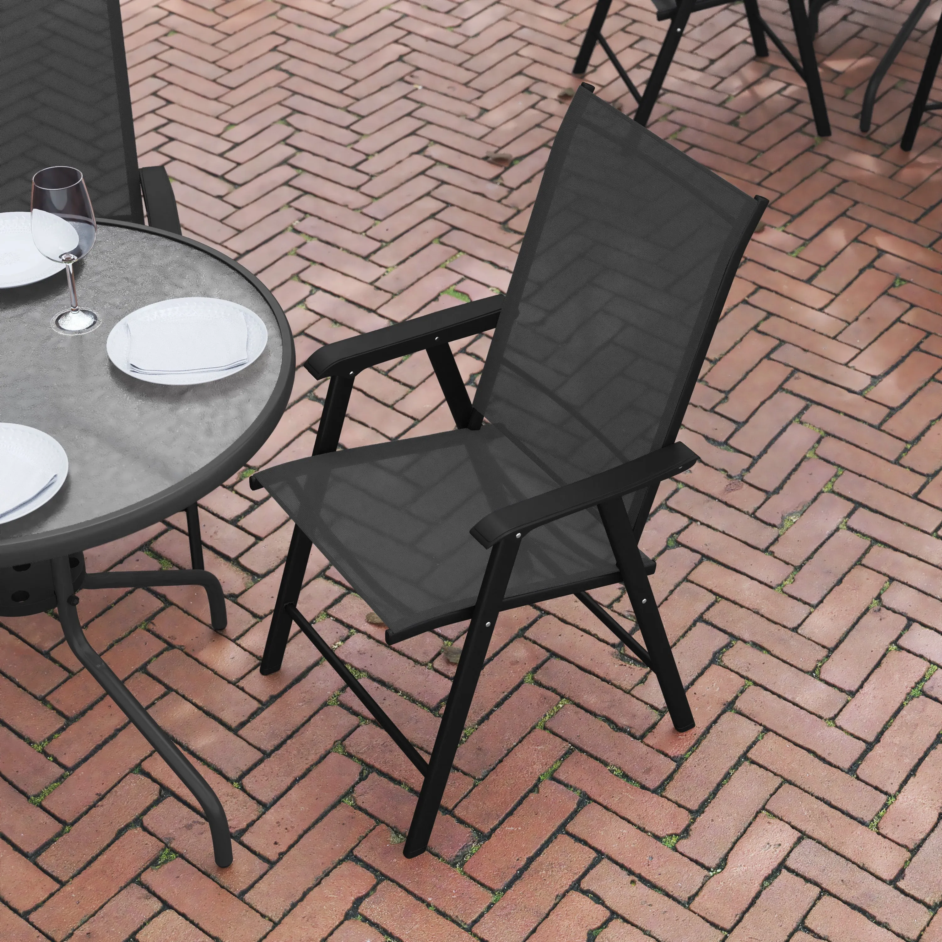Paladin Black Outdoor Folding Patio Sling Chair