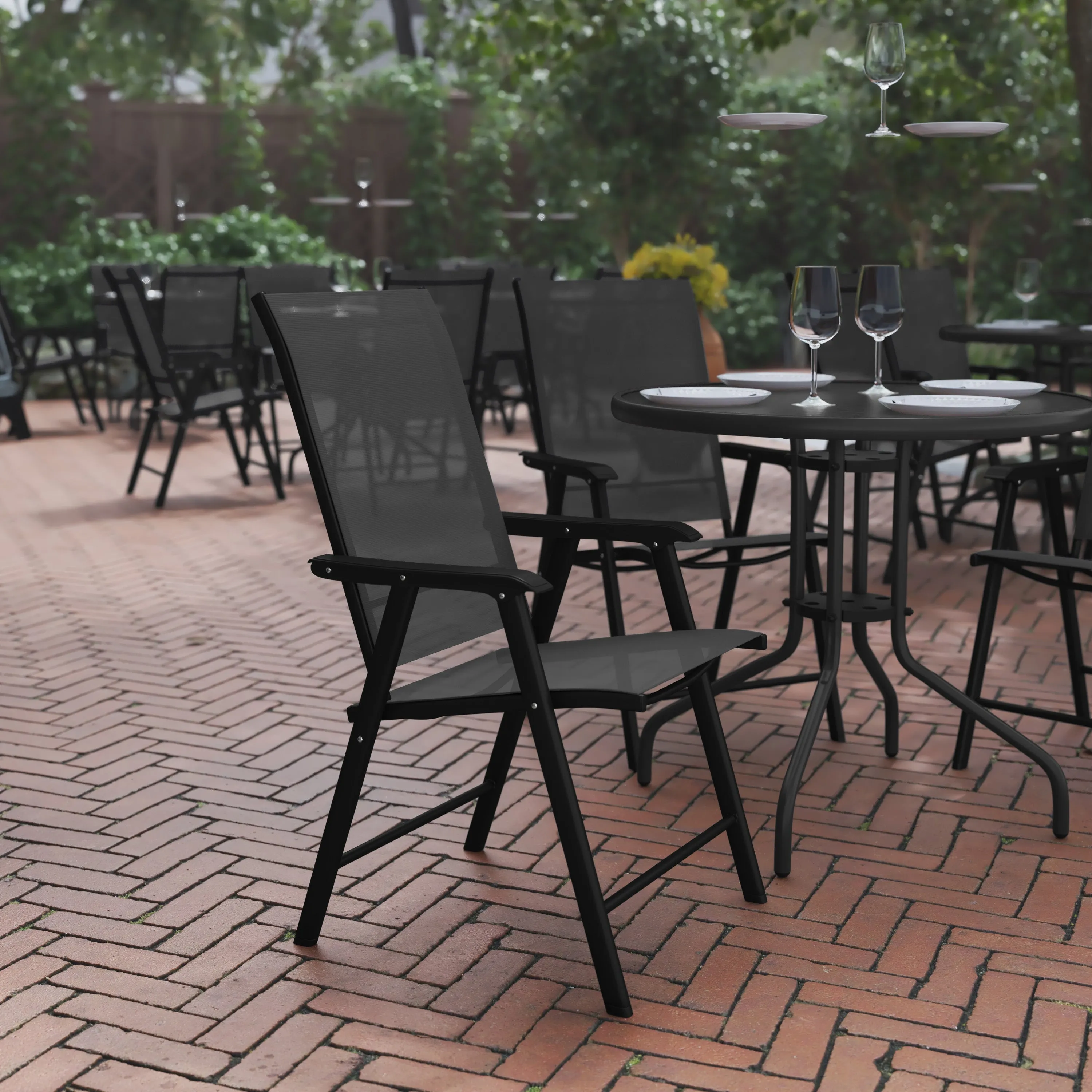 Paladin Black Outdoor Folding Patio Sling Chair