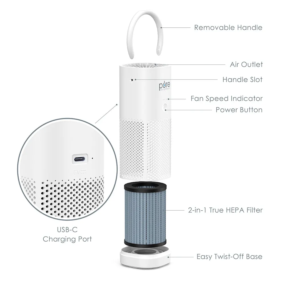PureZone™ Mini Portable Air Purifier & Replacement Filters Bundle